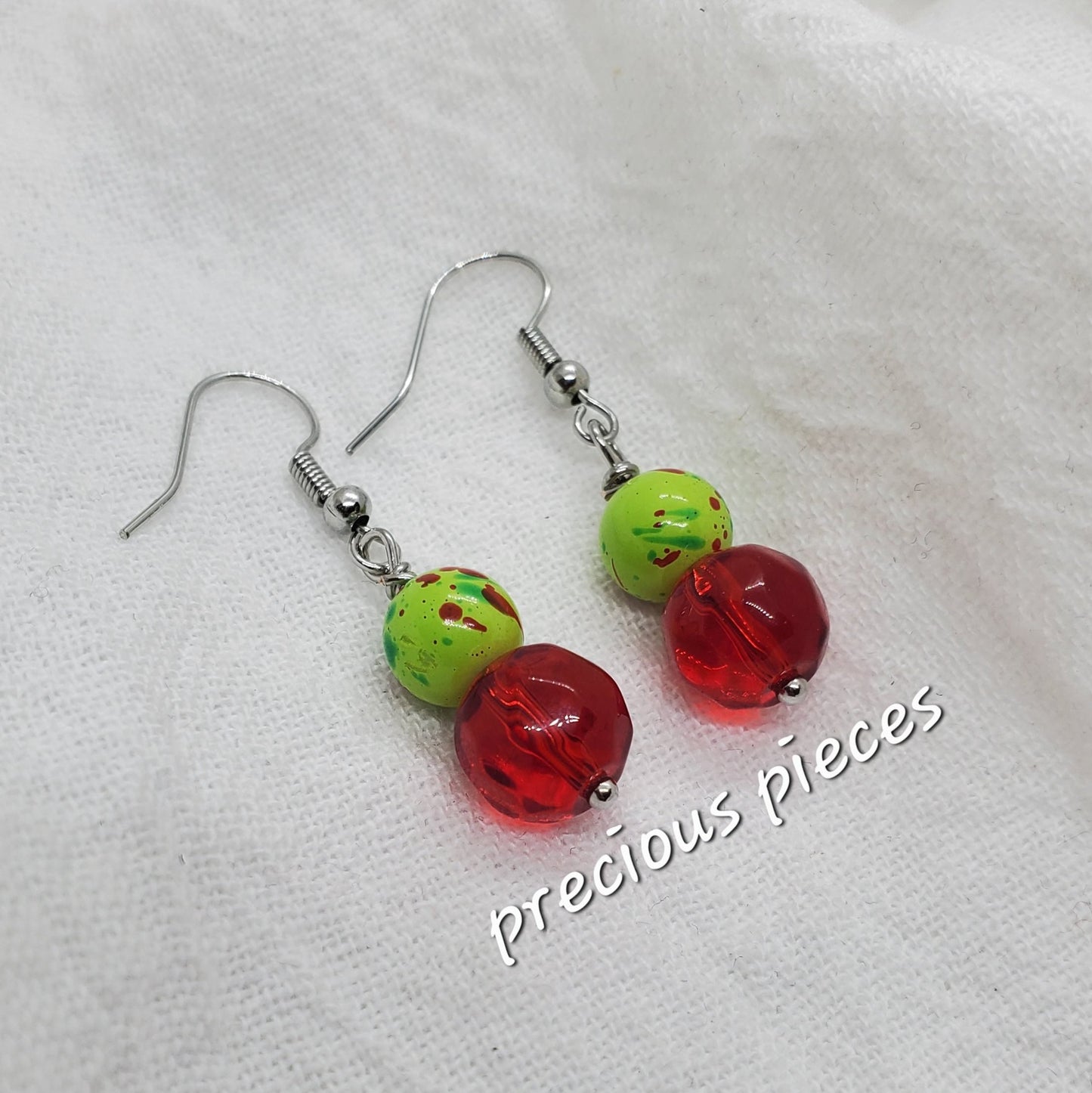Green and Red Splatter Earrings