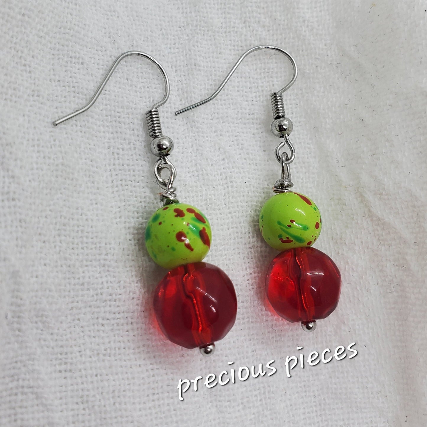 Green and Red Splatter Earrings