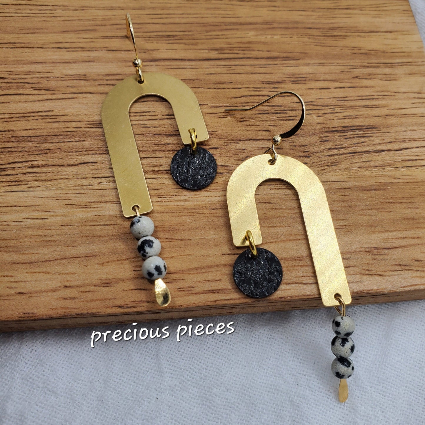 Brass and Dalmatian Beaded Earrings