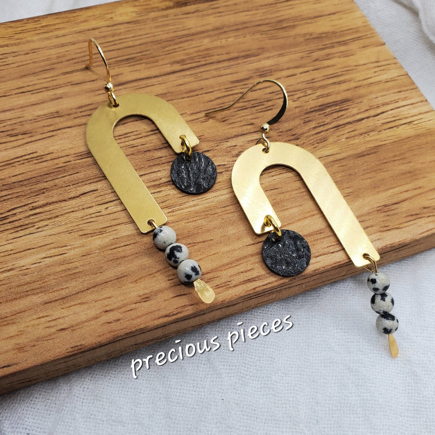 Brass and Dalmatian Beaded Earrings