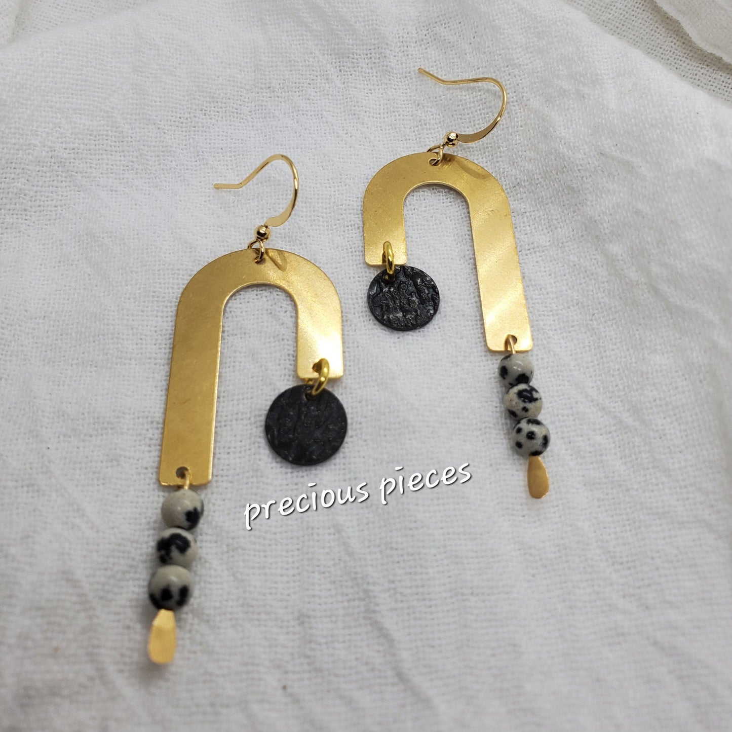 Brass and Dalmatian Beaded Earrings