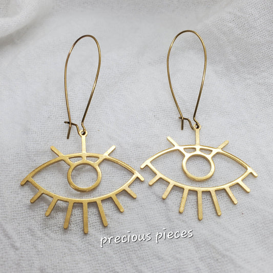 Brass Evil Eye Dangle Earrings