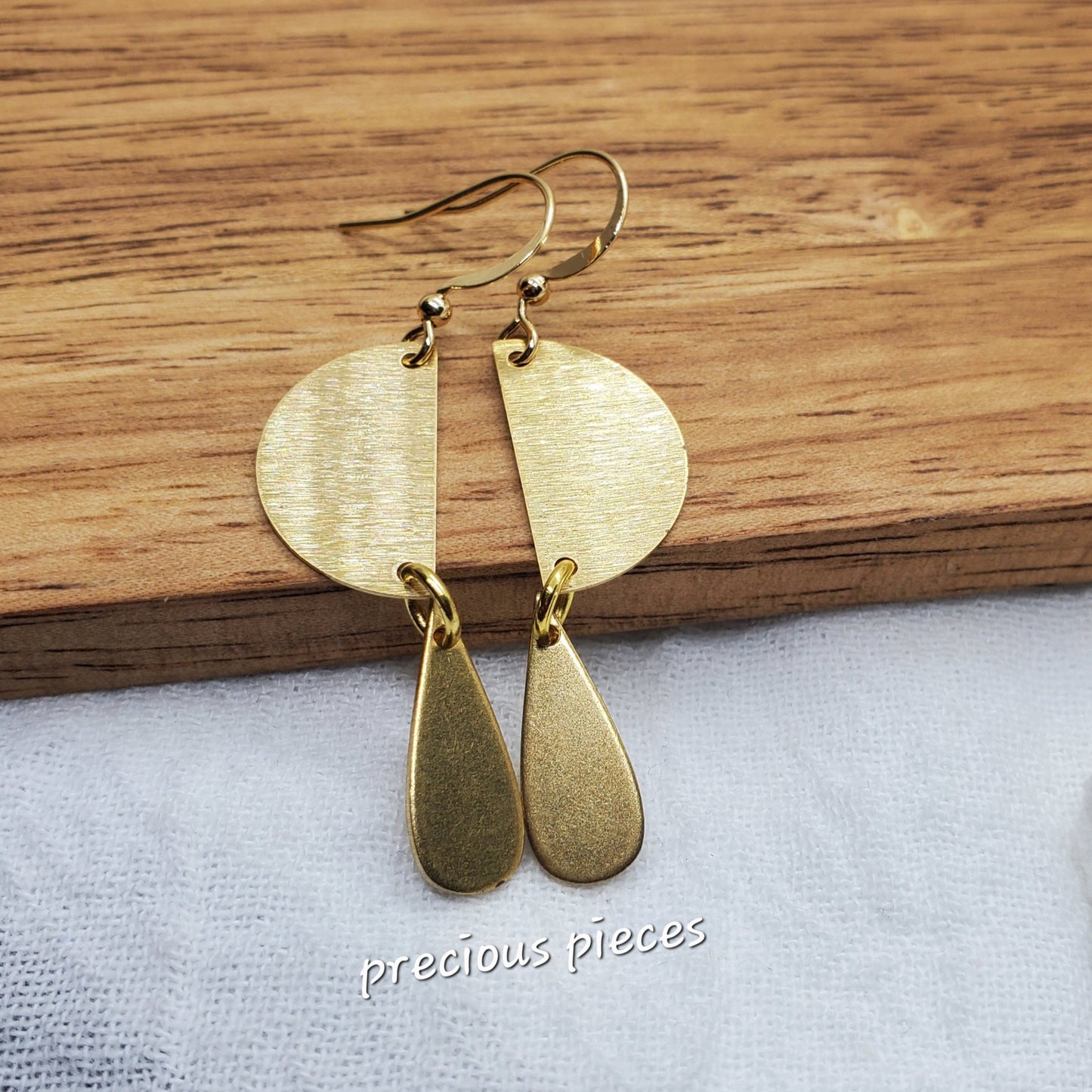 Brass Half Circle and Teardrop Earrings