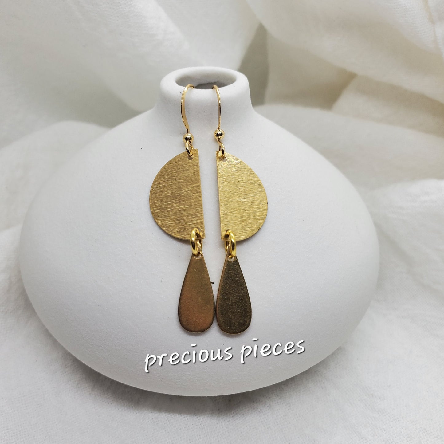 Brass Half Circle and Teardrop Earrings