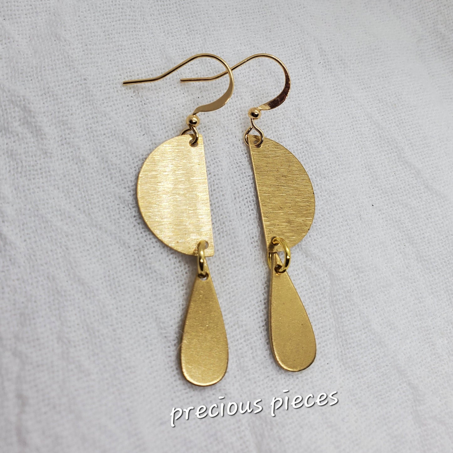 Brass Half Circle and Teardrop Earrings