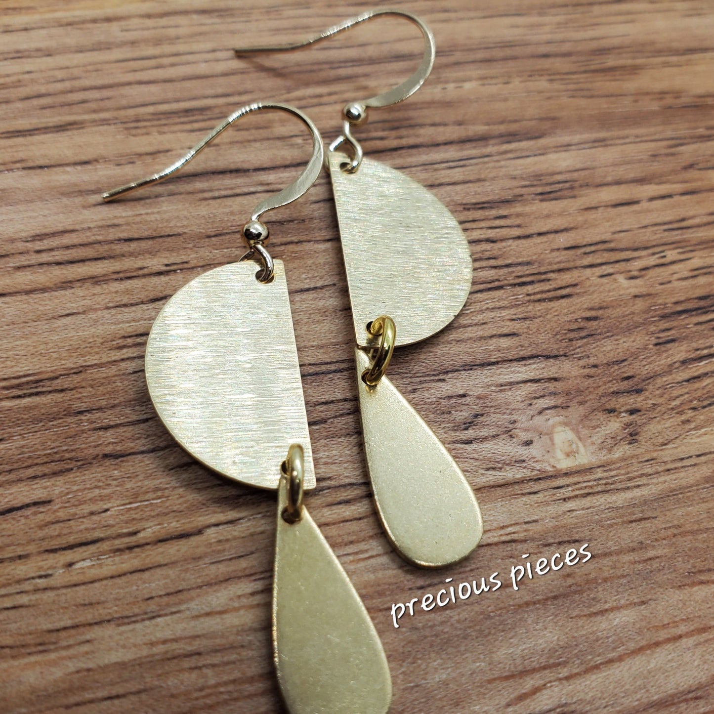 Brass Half Circle and Teardrop Earrings