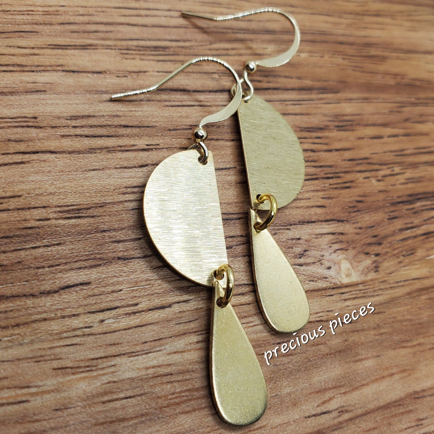 Brass Half Circle and Teardrop Earrings