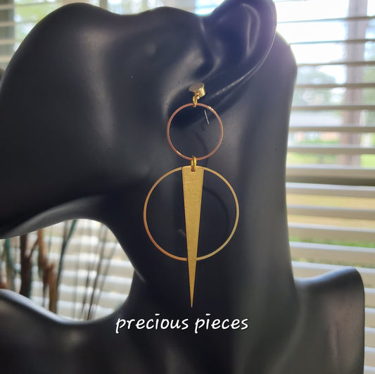 Brass Spike and Circle Earrings