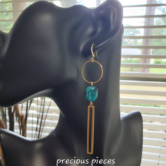 Aqua and Brass Dangle Earrings