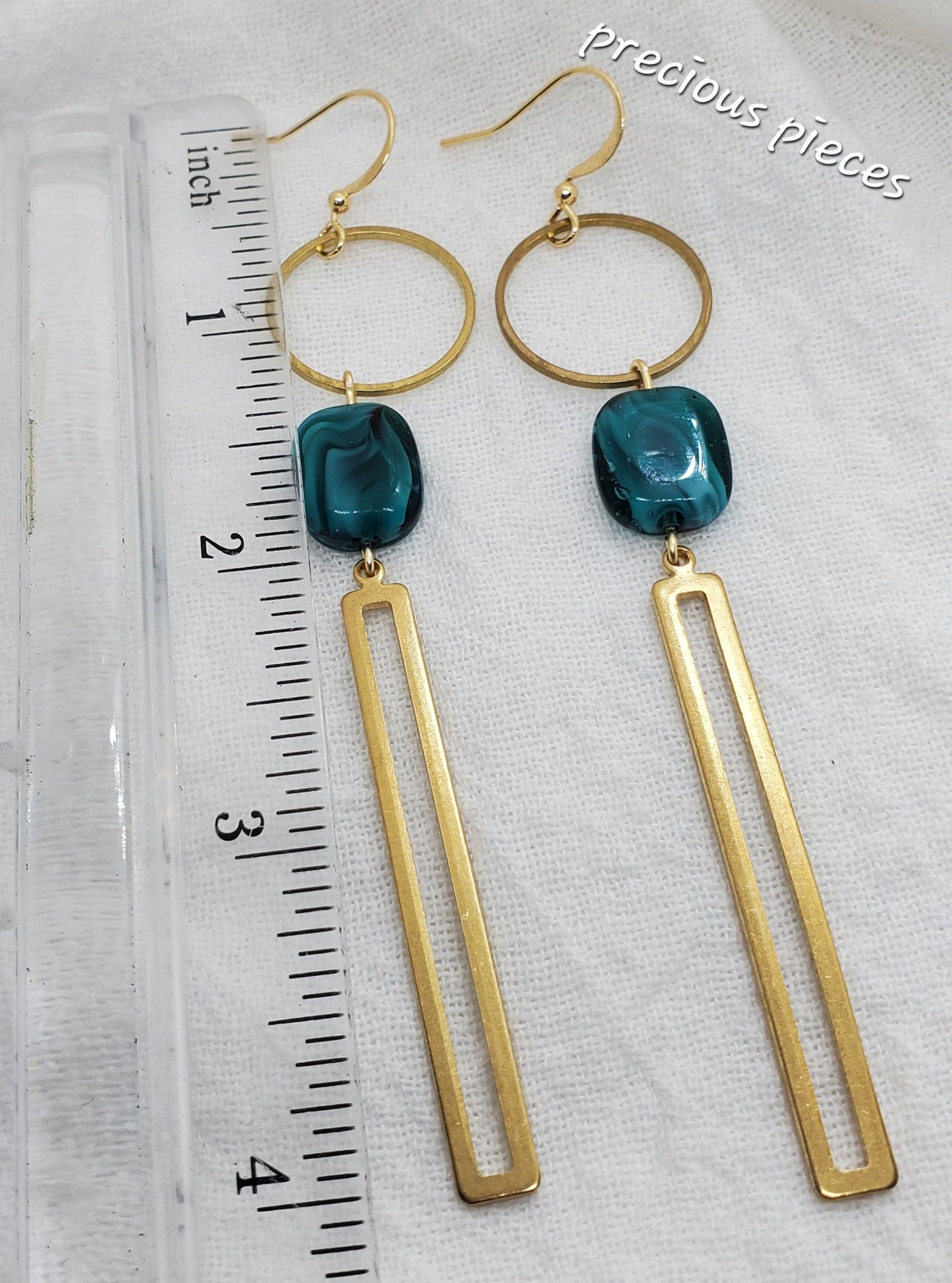 Aqua and Brass Dangle Earrings