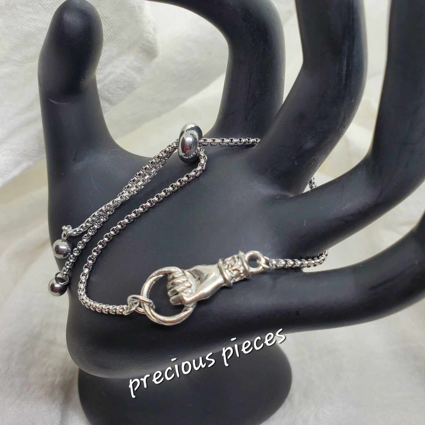 Grasping Hand Charm Slider Bracelets