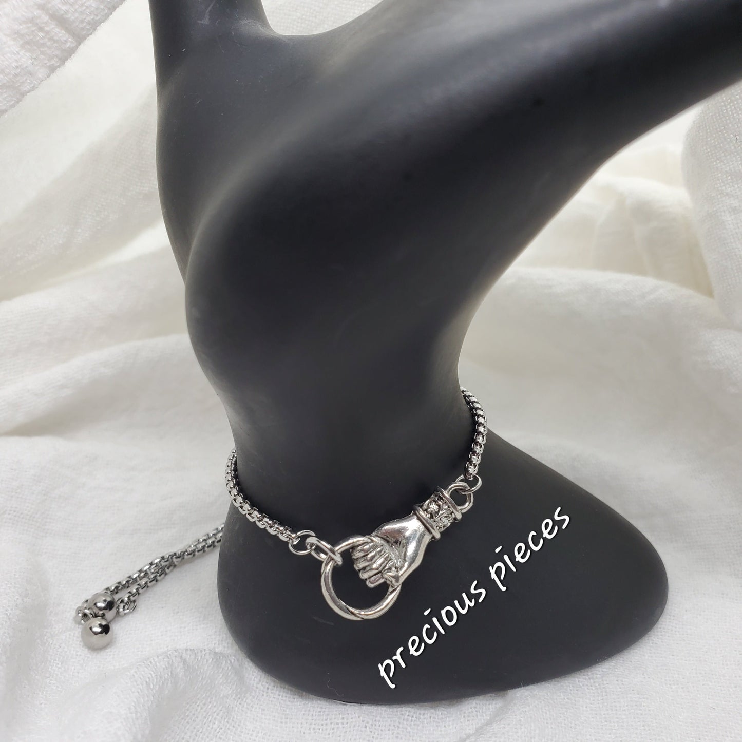 Grasping Hand Charm Slider Bracelets