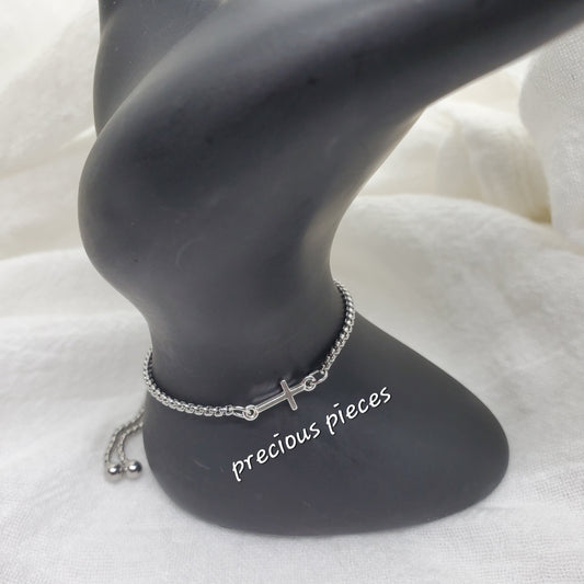 Sterling Silver Cross Slider Bracelet