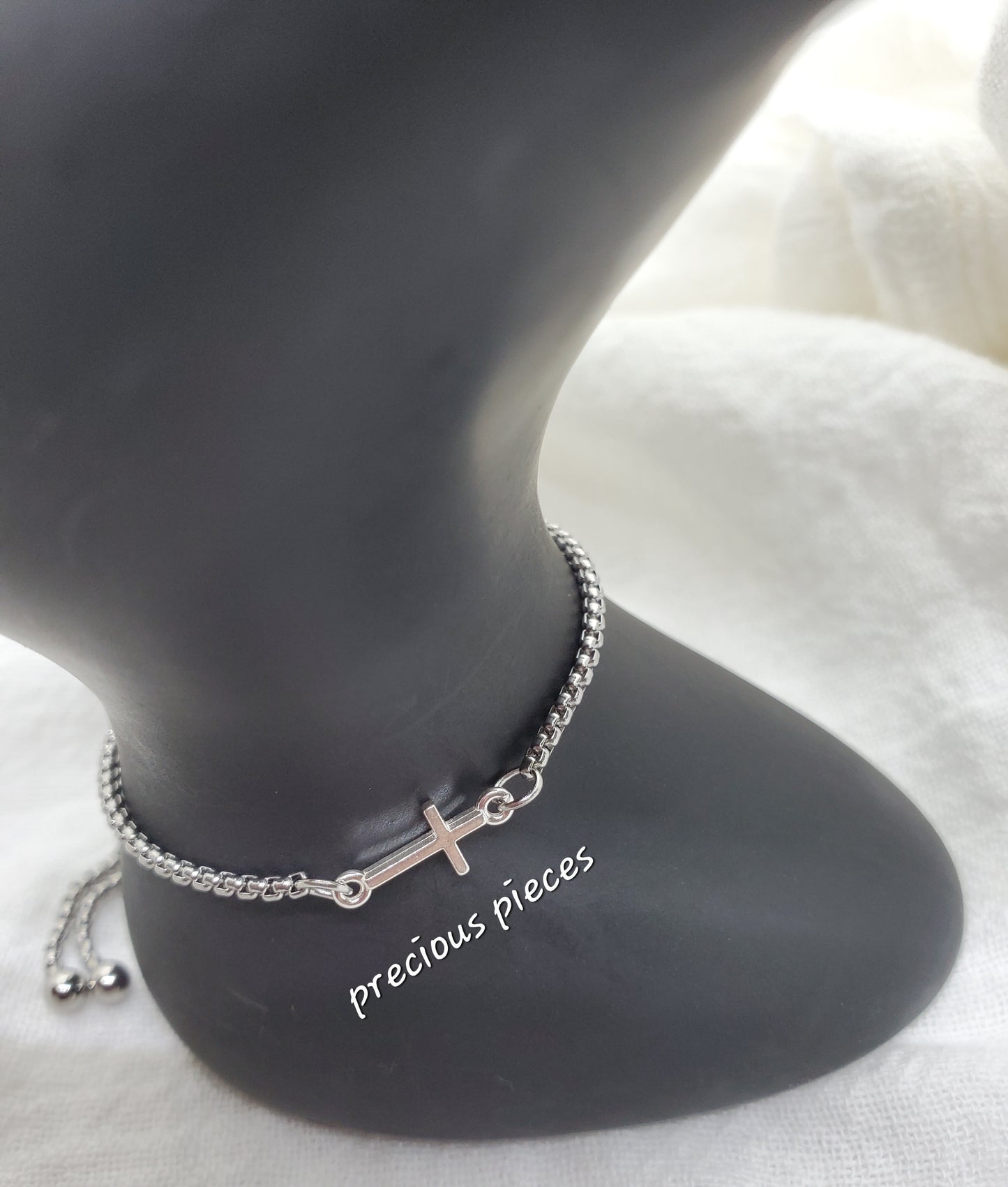 Sterling Silver Cross Slider Bracelet