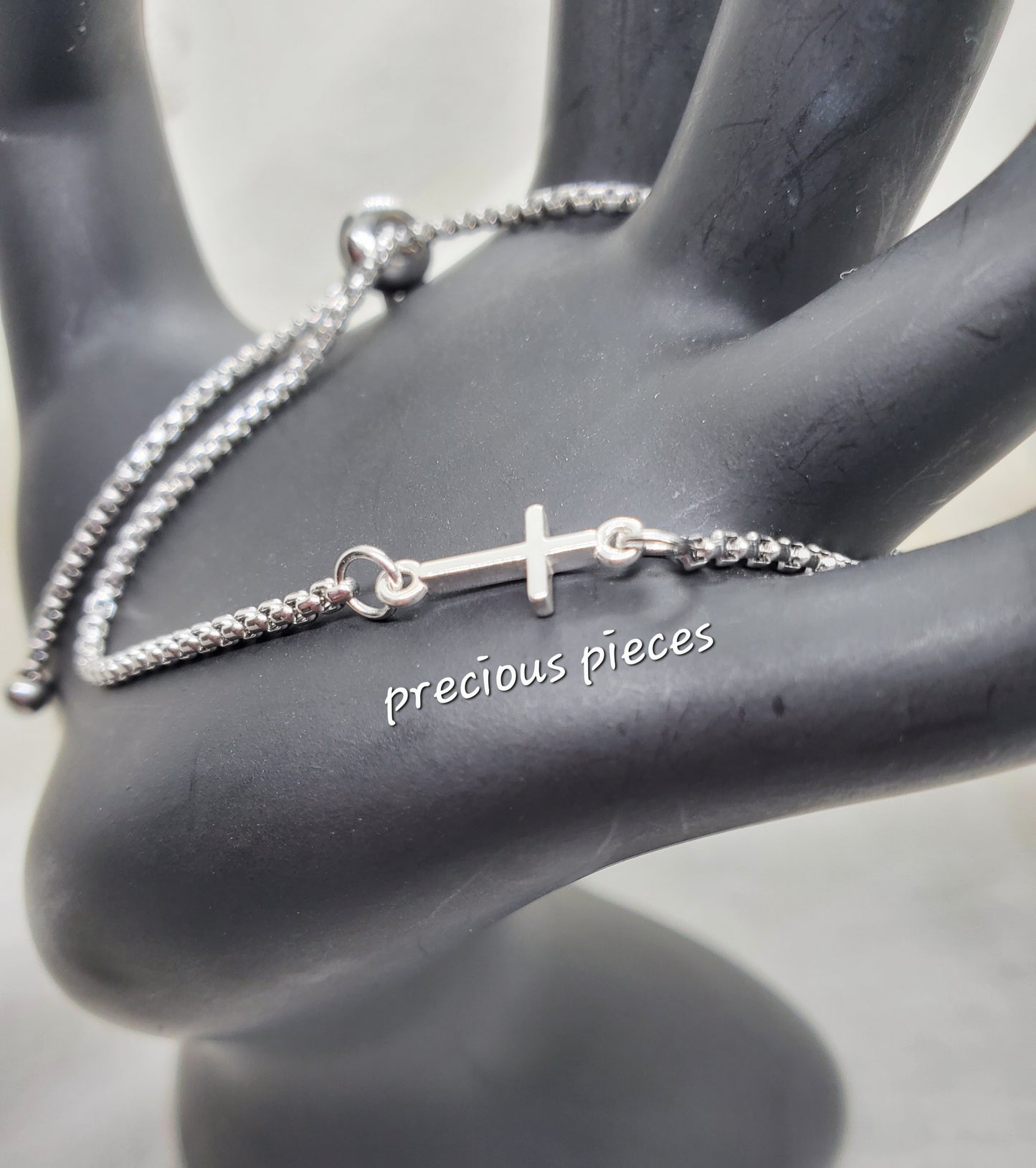 Sterling Silver Cross Slider Bracelet