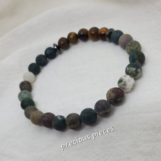 Men's Tiger Eye and Dragon Blood Stone Beaded Bracelet