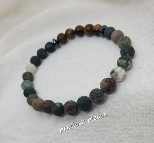 Men's Tiger Eye and Dragon Blood Stone Beaded Bracelet