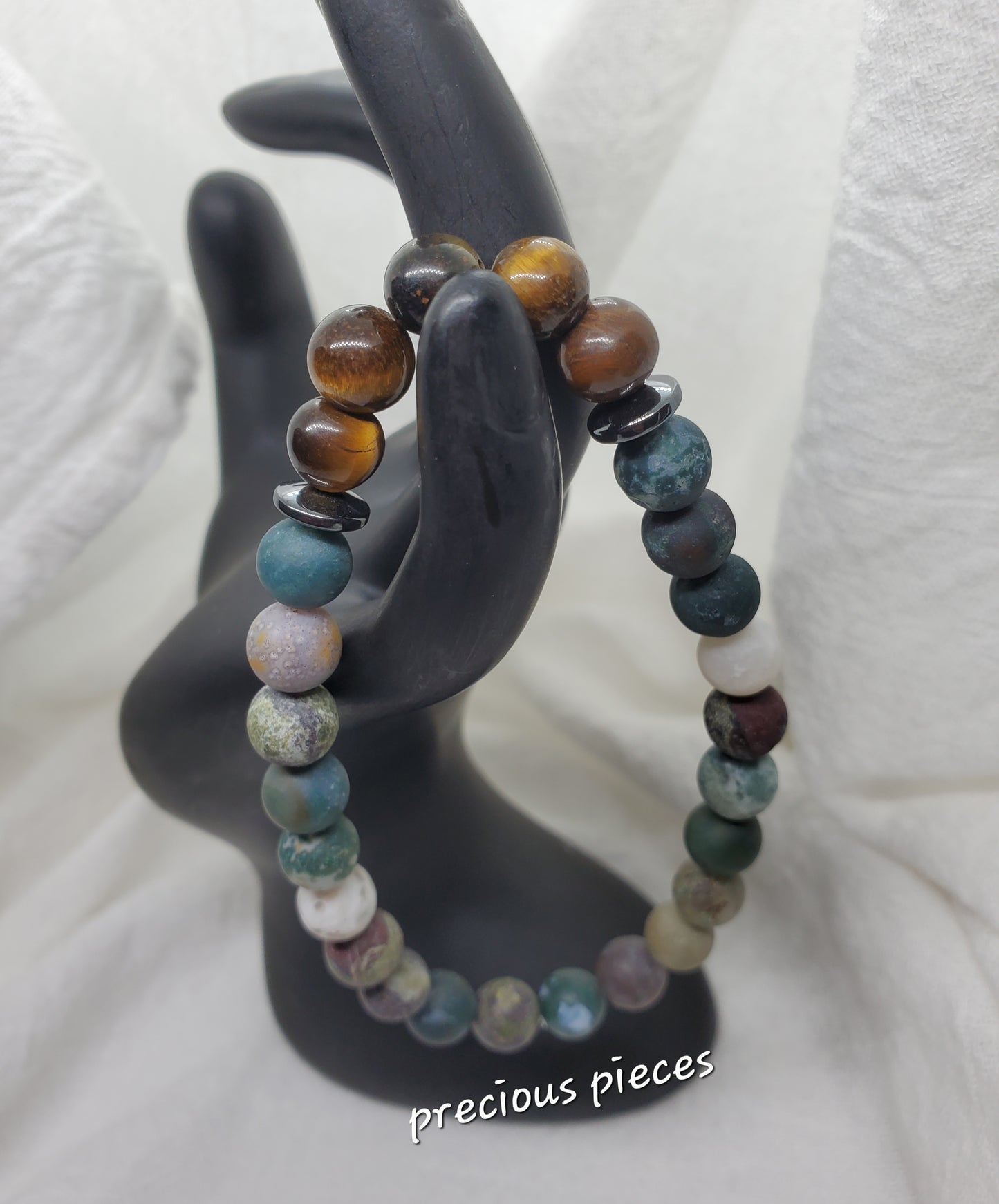 Men's Tiger Eye and Dragon Blood Stone Beaded Bracelet