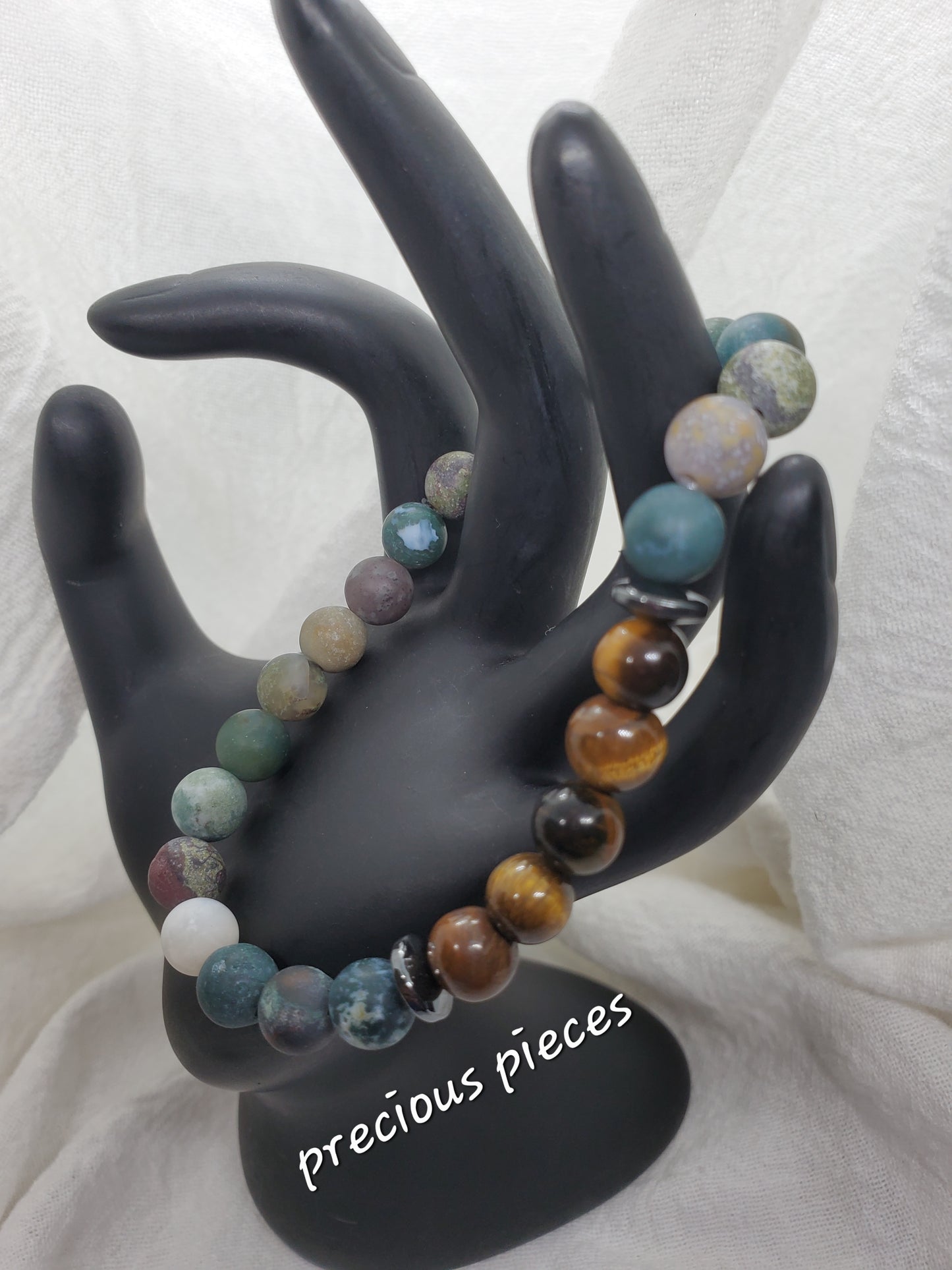 Men's Tiger Eye and Dragon Blood Stone Beaded Bracelet