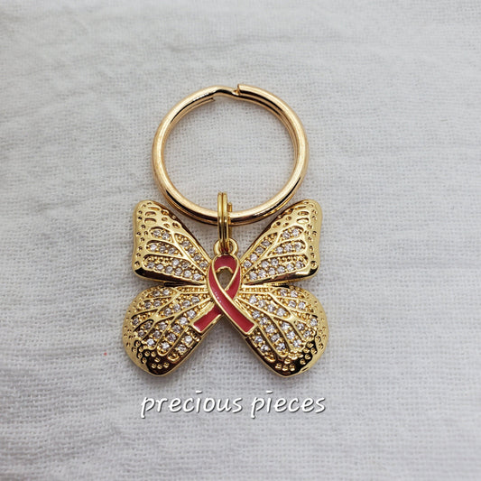 Pink Ribbon Butterfly Breast Cancer Awareness Keychains