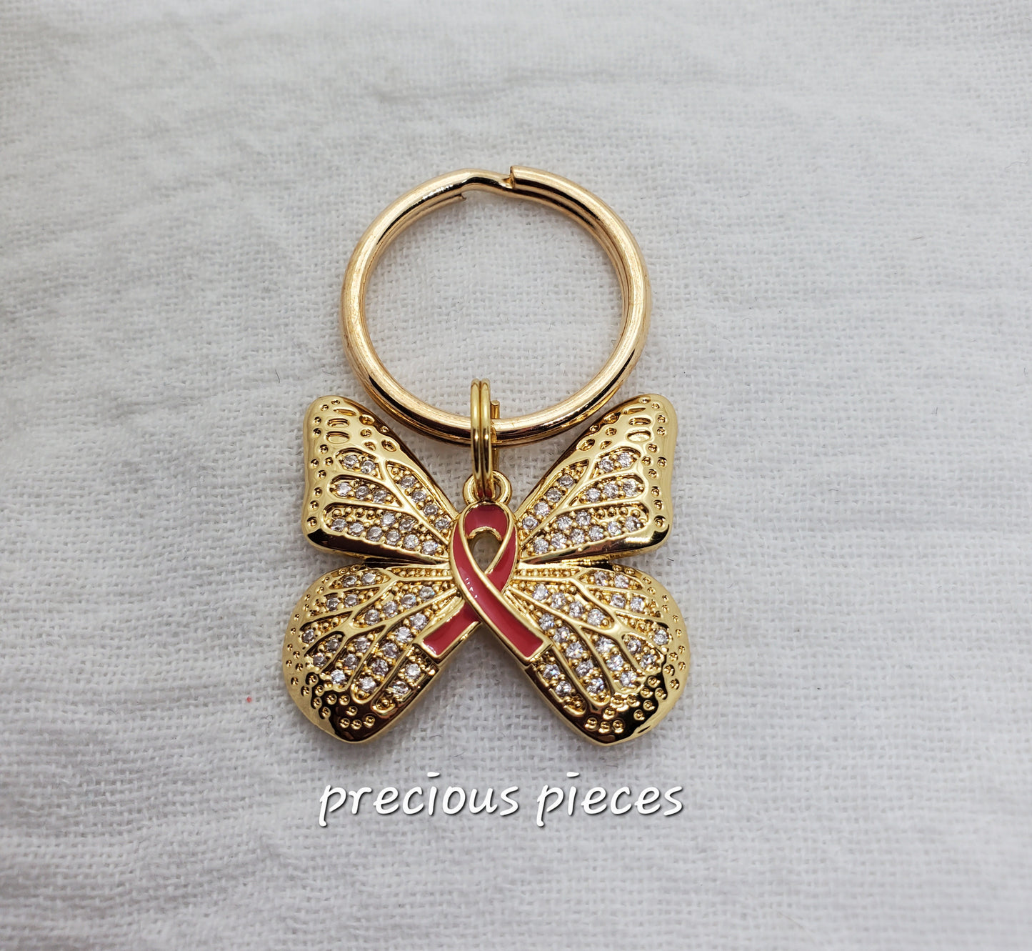 Pink Ribbon Butterfly Breast Cancer Awareness Keychains