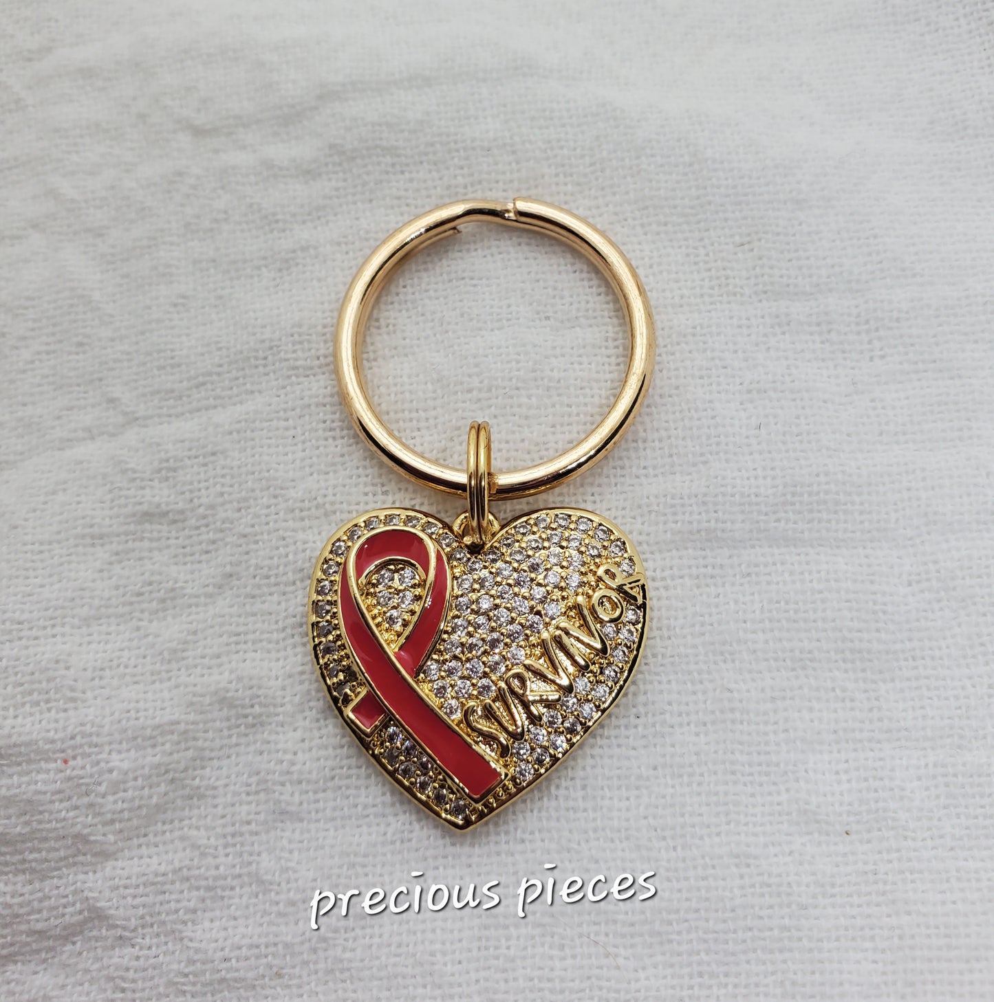 Pink Ribbon Heart Survivor Breast Cancer Awareness Keychains