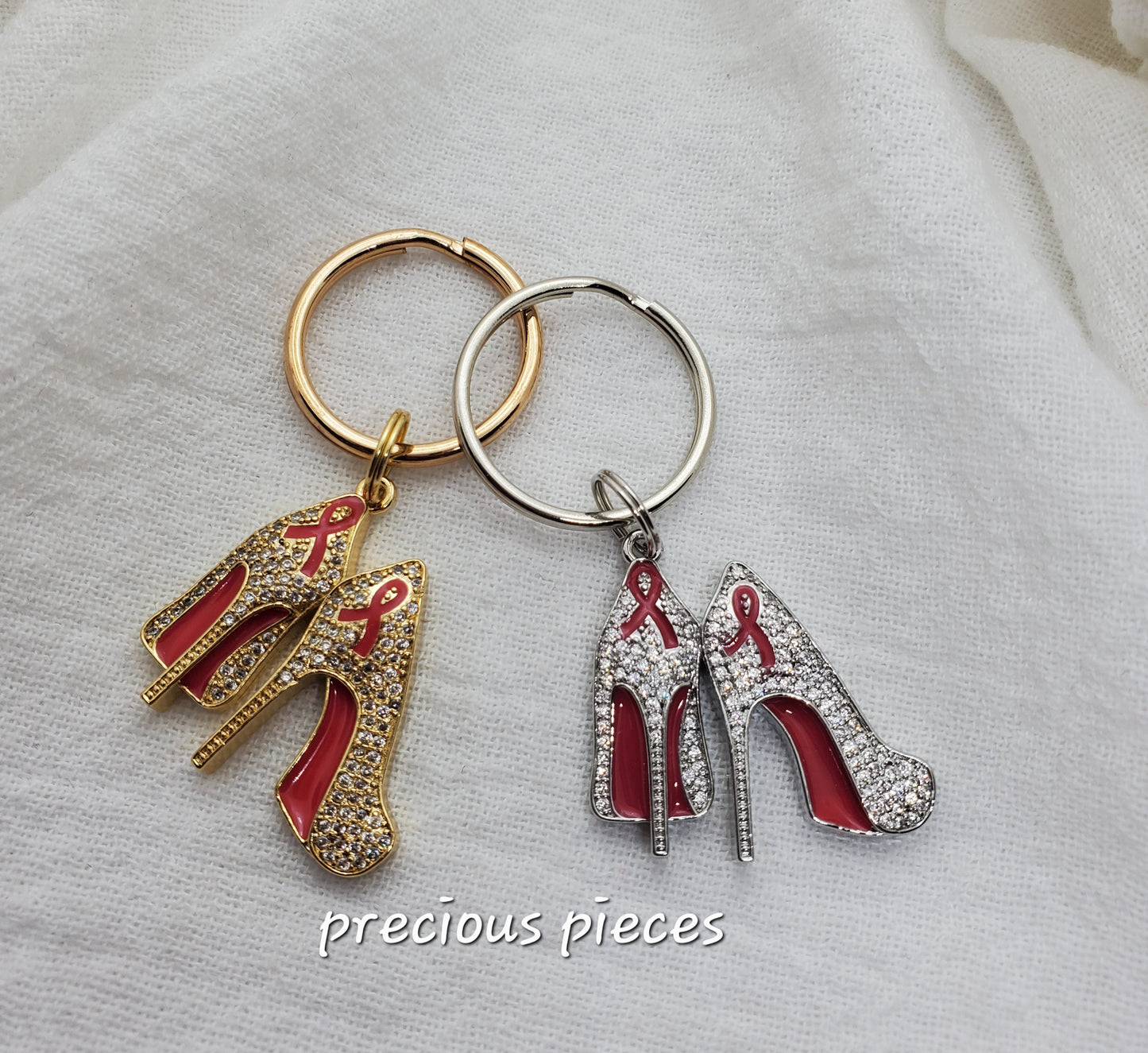 Pink Ribbon High Heels Breast Cancer Awareness Keychains