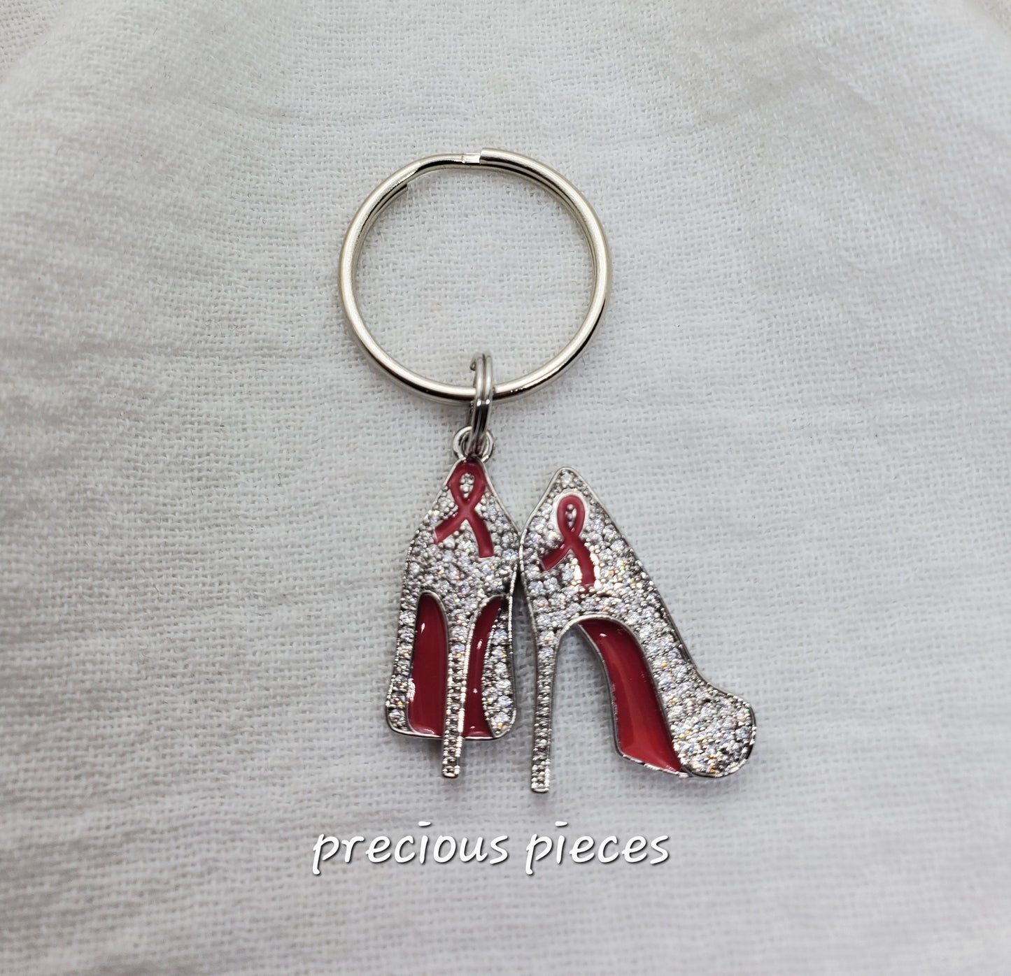 Pink Ribbon High Heels Breast Cancer Awareness Keychains