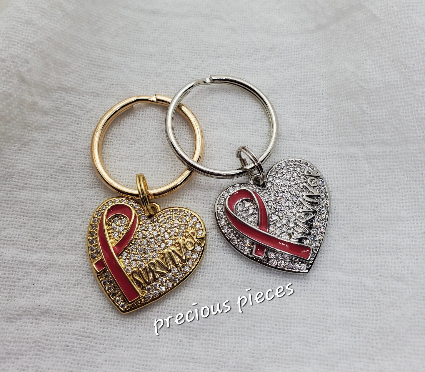 Pink Ribbon Heart Survivor Breast Cancer Awareness Keychains