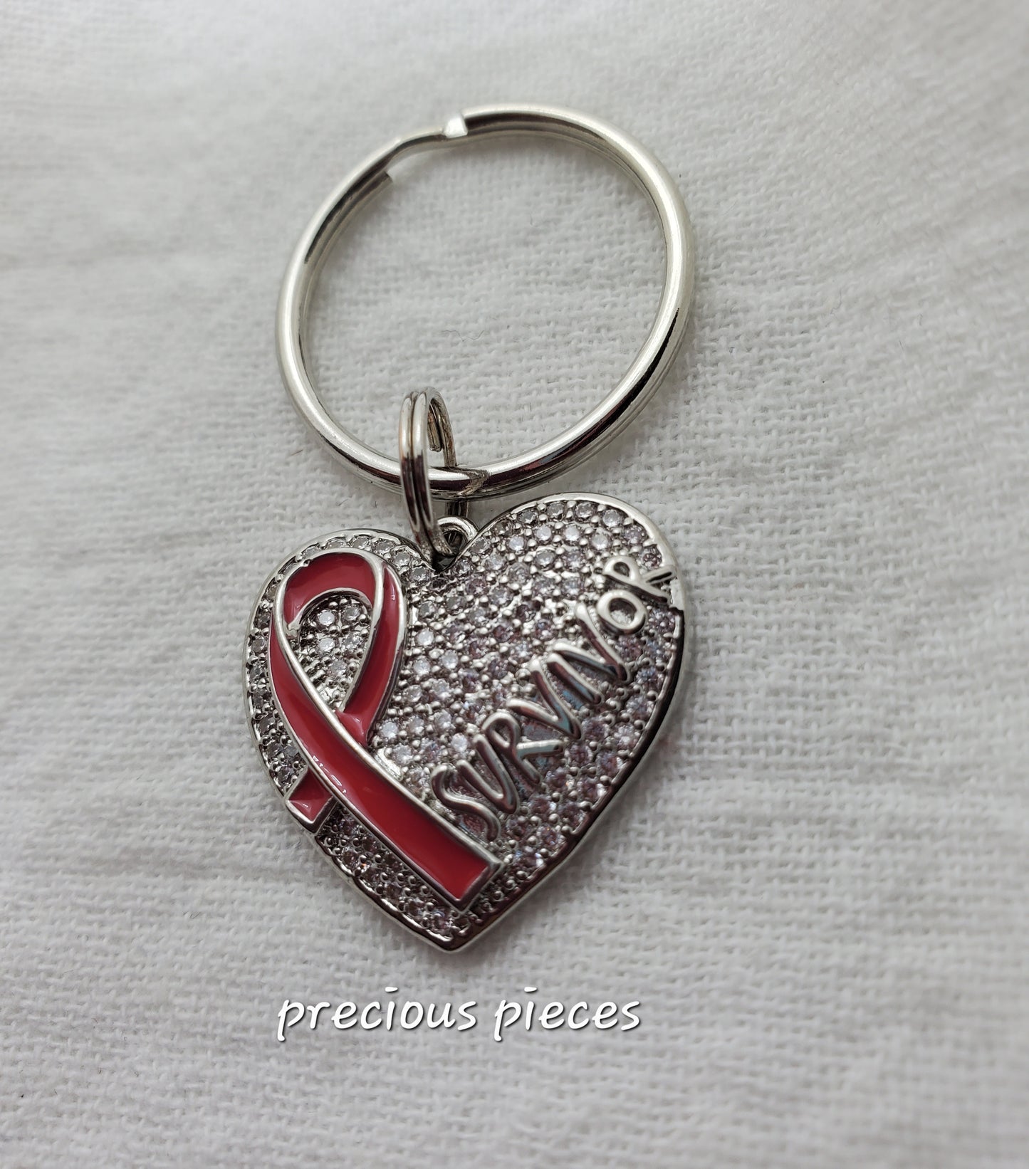 Pink Ribbon Heart Survivor Breast Cancer Awareness Keychains