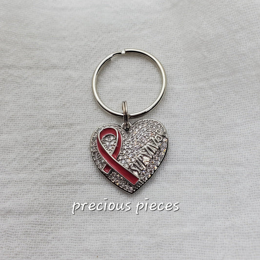 Pink Ribbon Heart Survivor Breast Cancer Awareness Keychains