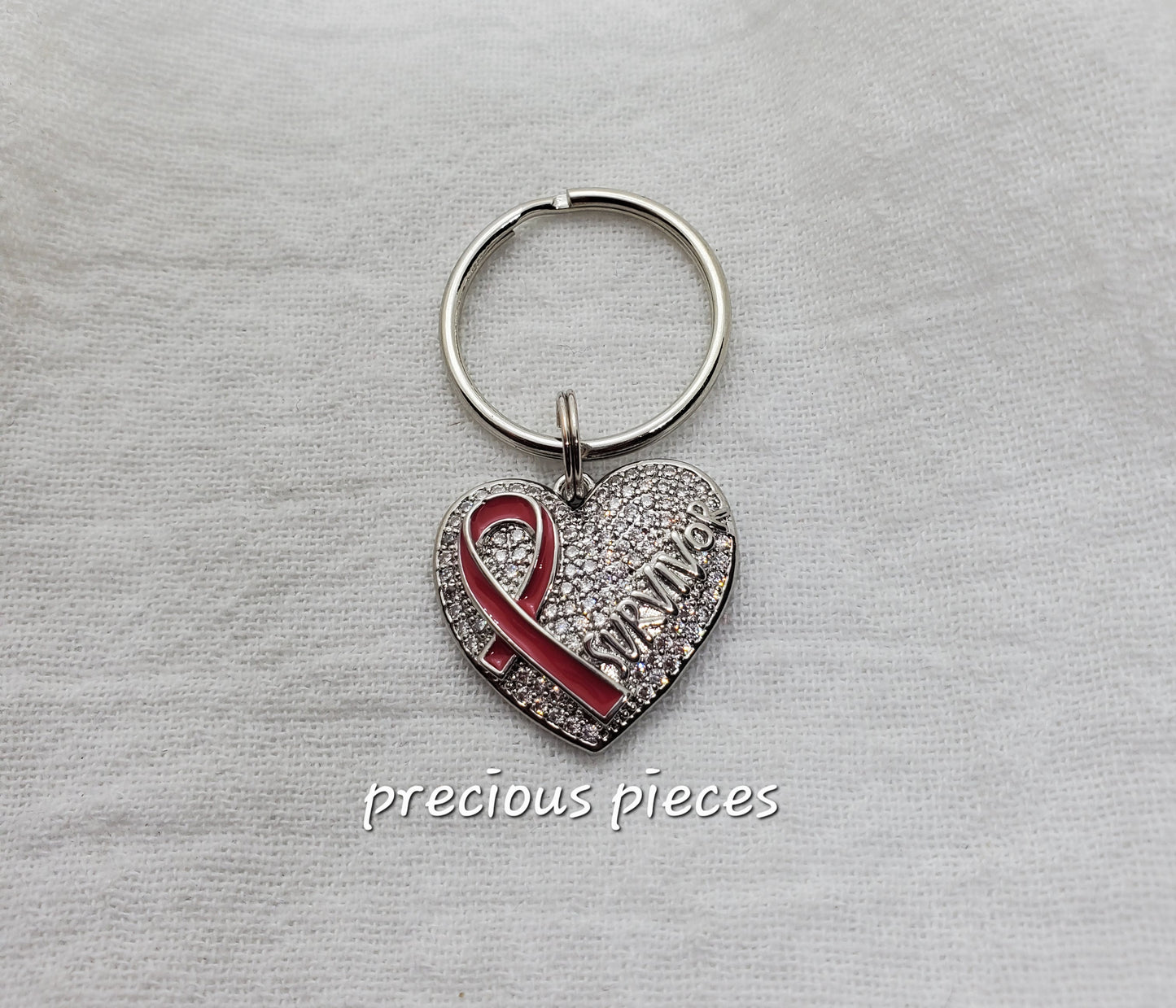 Pink Ribbon Heart Survivor Breast Cancer Awareness Keychains