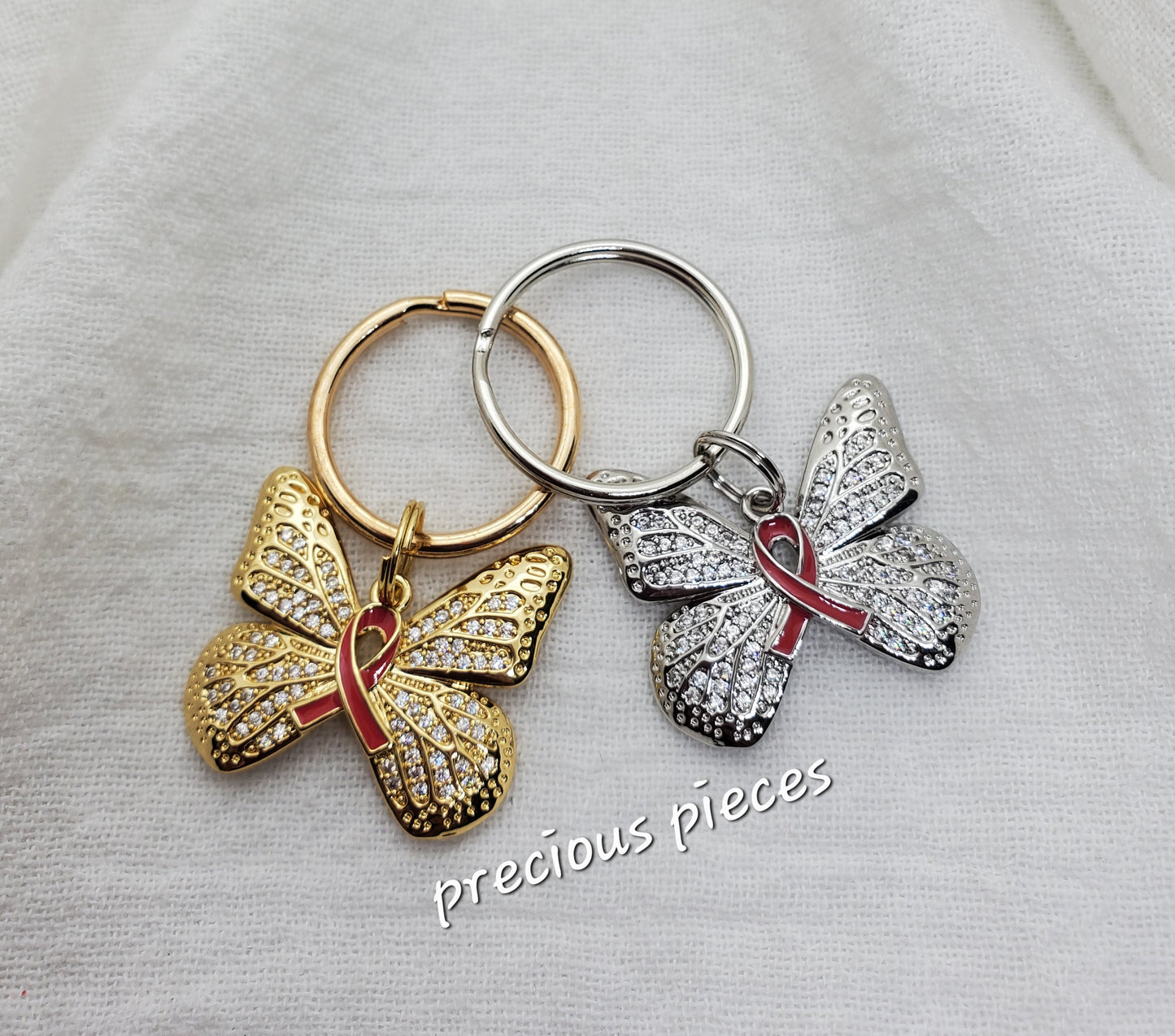 Pink Ribbon Butterfly Breast Cancer Awareness Keychains