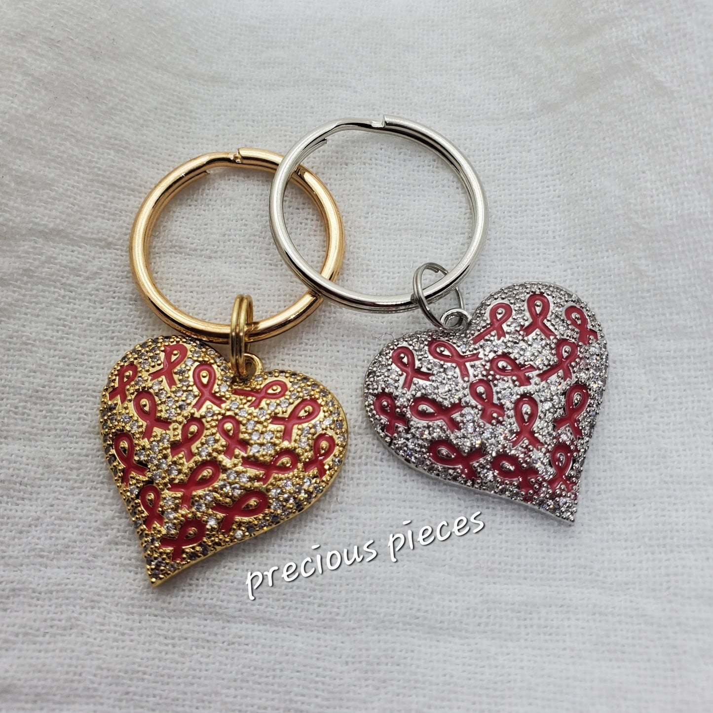 Heart of Ribbons Breast Cancer Awareness Keychains