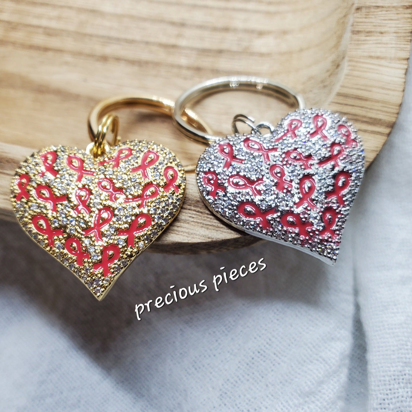 Heart of Ribbons Breast Cancer Awareness Keychains