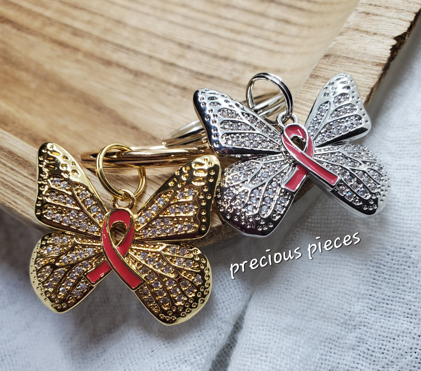 Pink Ribbon Butterfly Breast Cancer Awareness Keychains