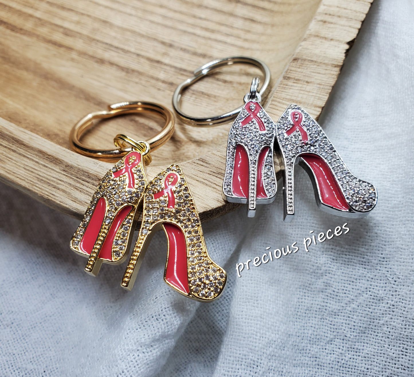 Pink Ribbon High Heels Breast Cancer Awareness Keychains