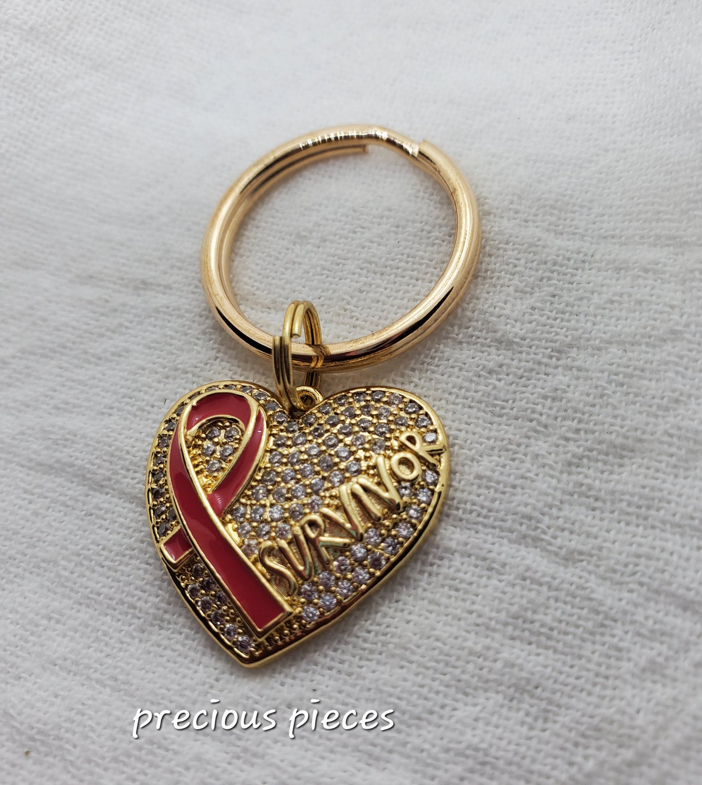 Pink Ribbon Heart Survivor Breast Cancer Awareness Keychains