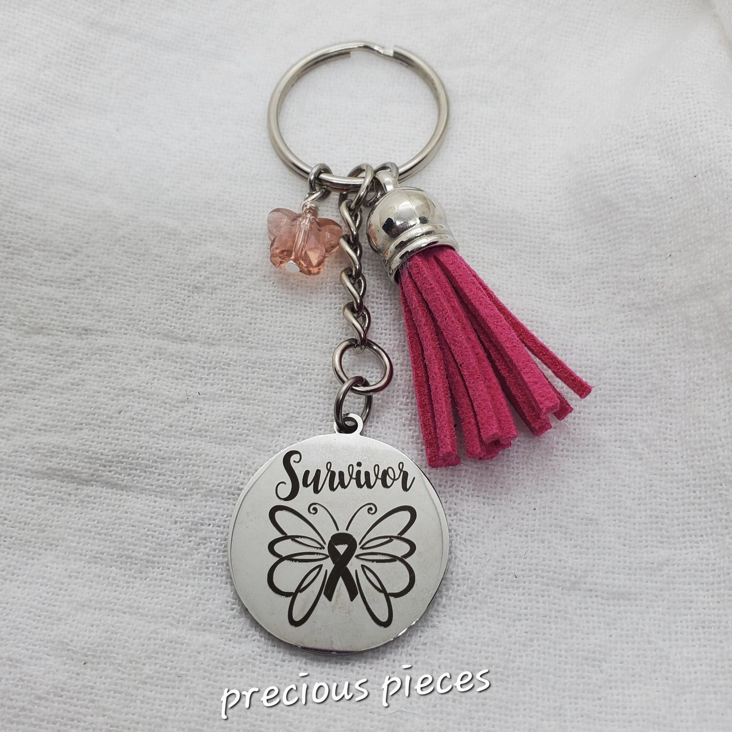 Breast Cancer Awareness Butterfly Survivor Keychain