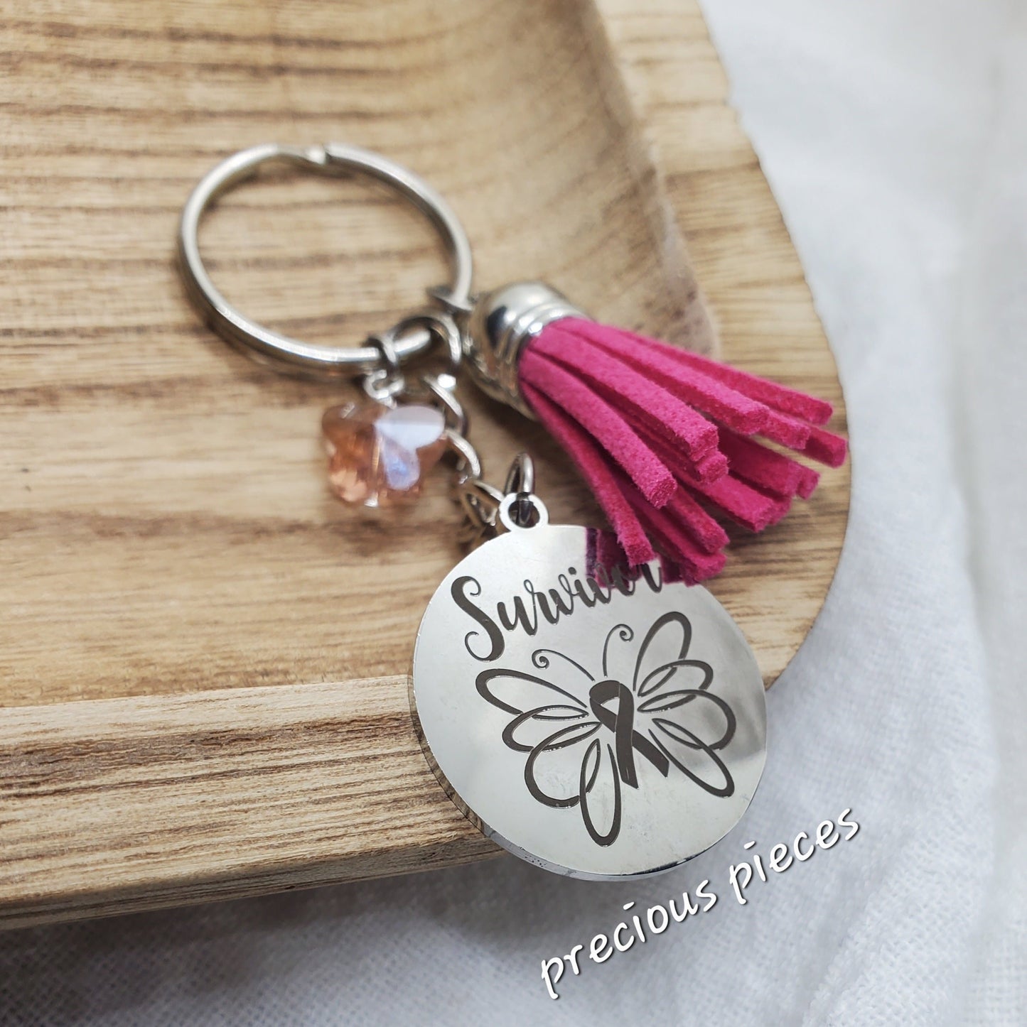 Breast Cancer Awareness Butterfly Survivor Keychain