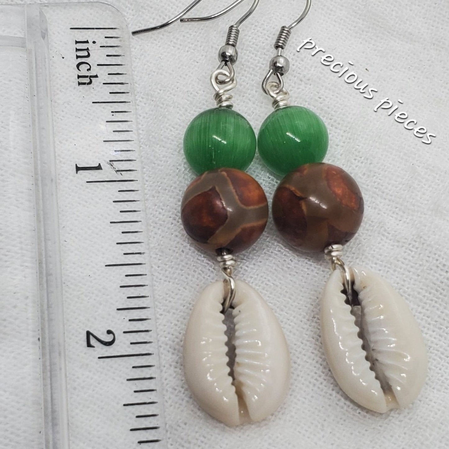 Brown Agate Beaded Cowrie Shell Earrings