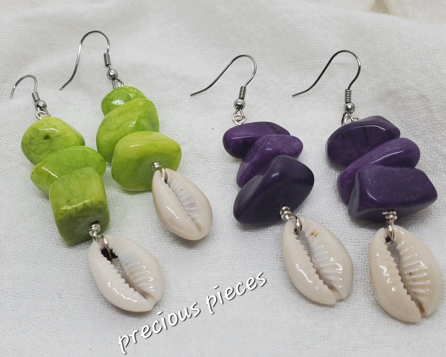 Chunky Chip Beaded Cowrie Shell Earrings