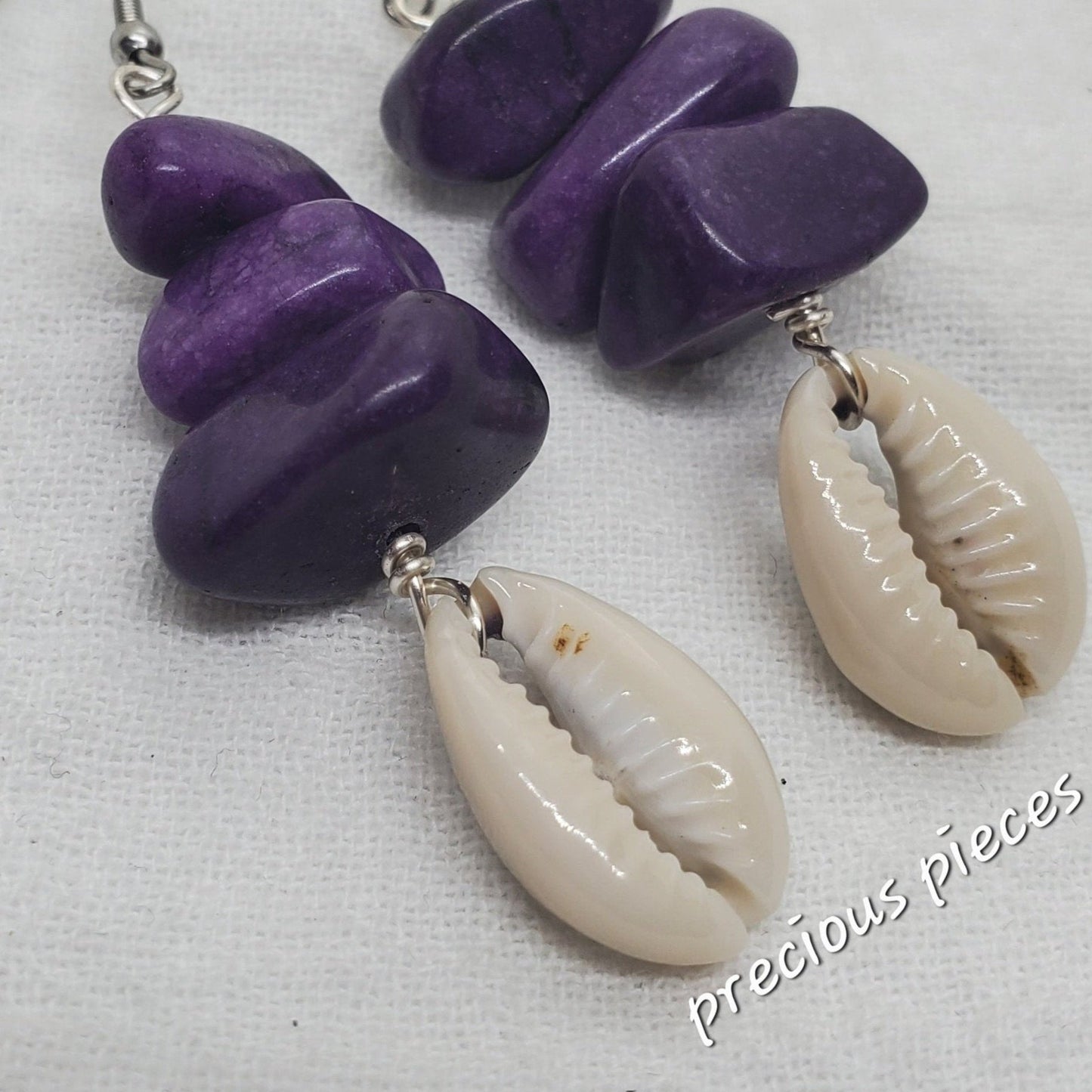 Chunky Chip Beaded Cowrie Shell Earrings