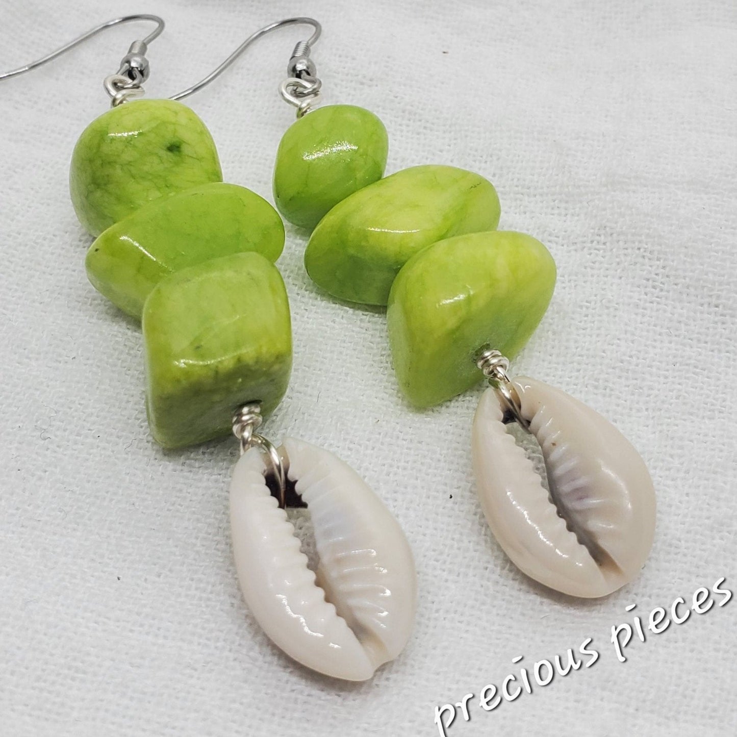 Chunky Chip Beaded Cowrie Shell Earrings