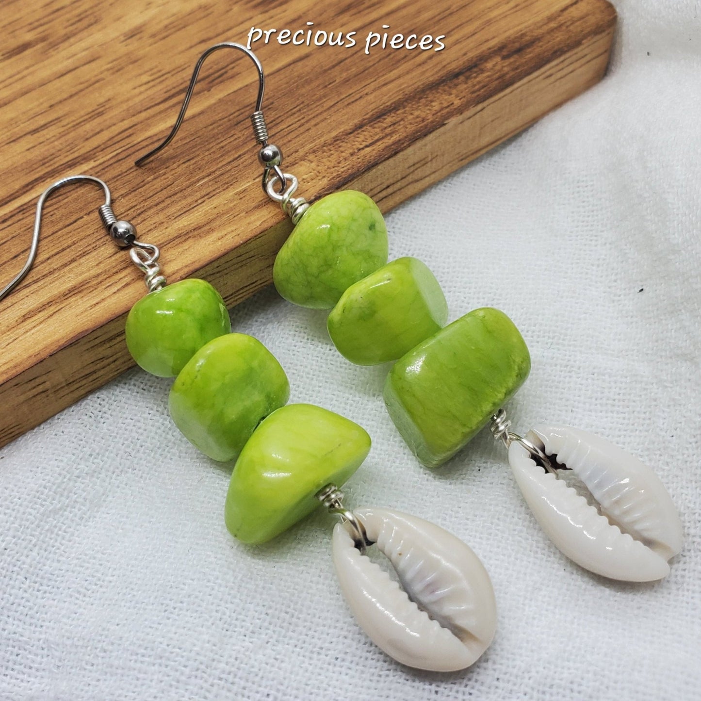 Chunky Chip Beaded Cowrie Shell Earrings