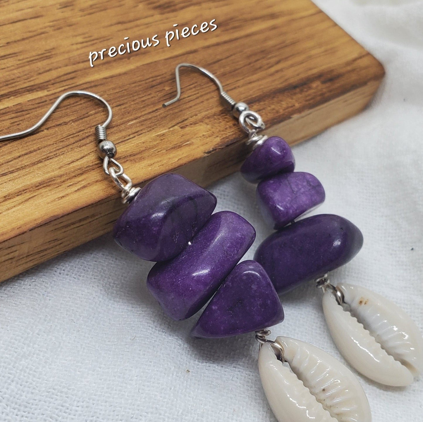 Chunky Chip Beaded Cowrie Shell Earrings