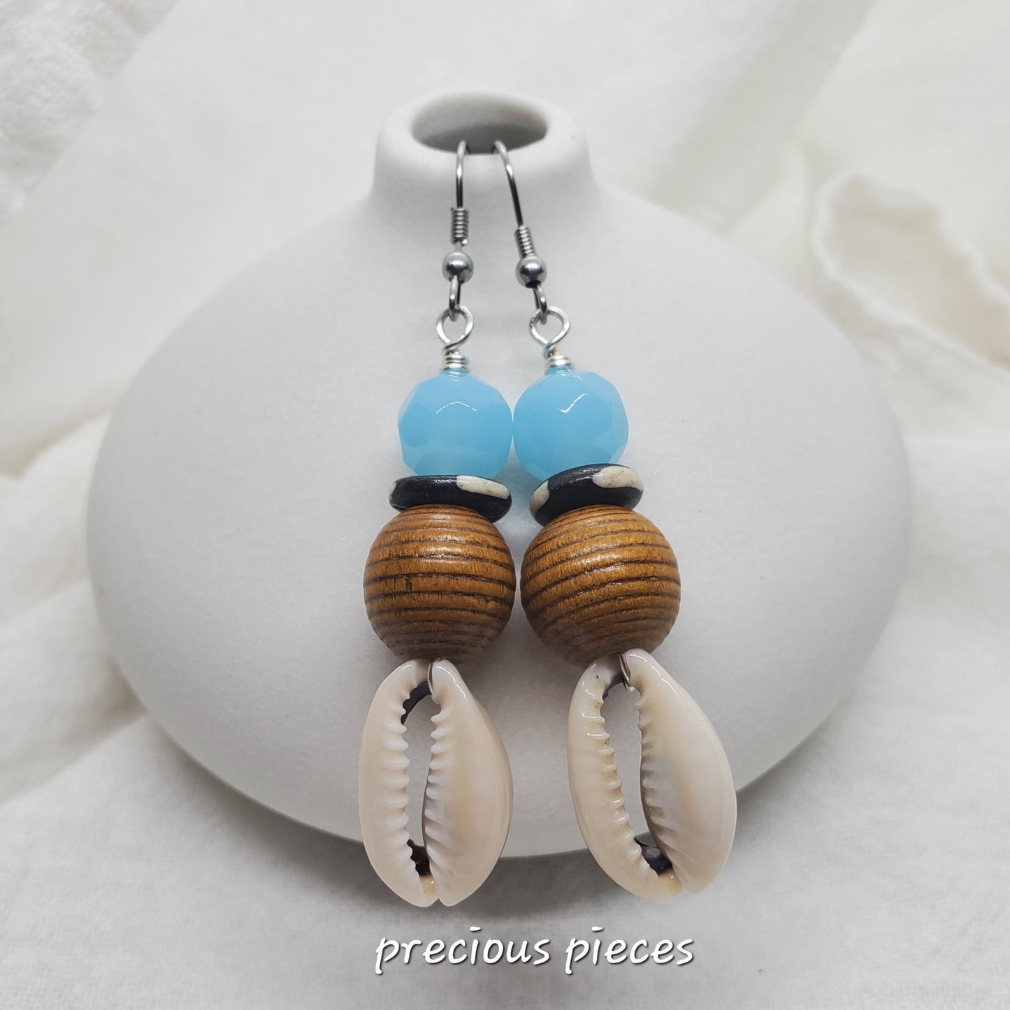 Brown Boho Cowrie Shell Earrings