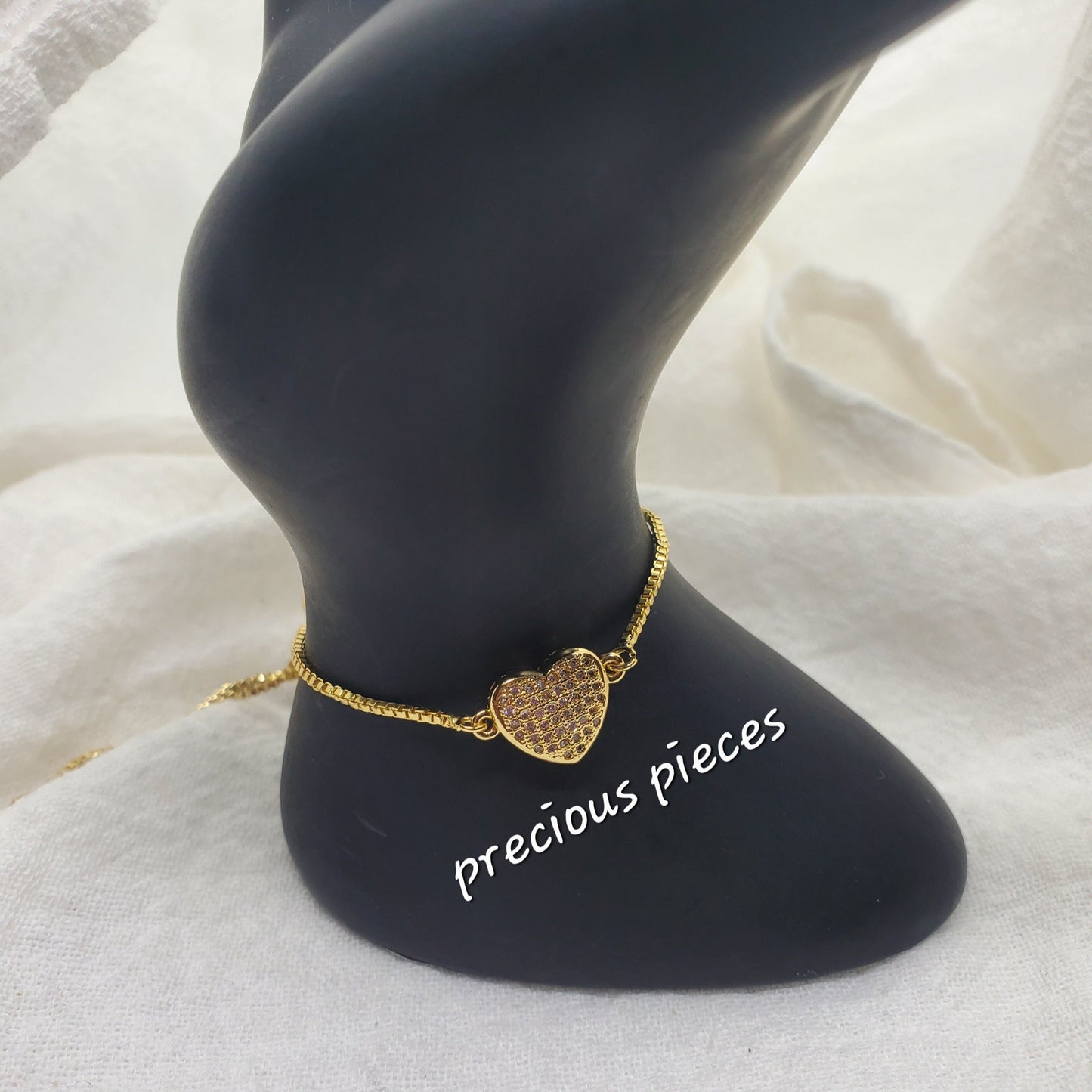 Cubic Zirconia Heart Slider Bracelets