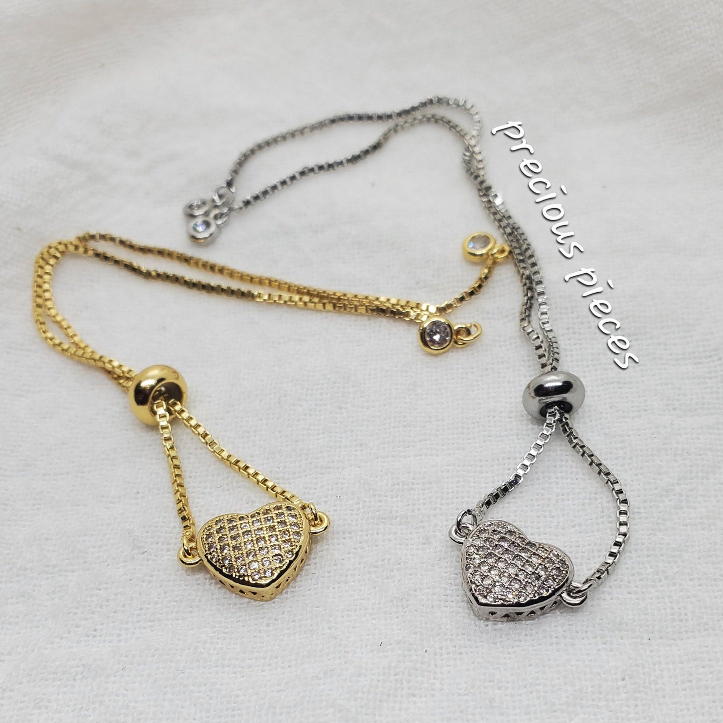 Cubic Zirconia Heart Slider Bracelets