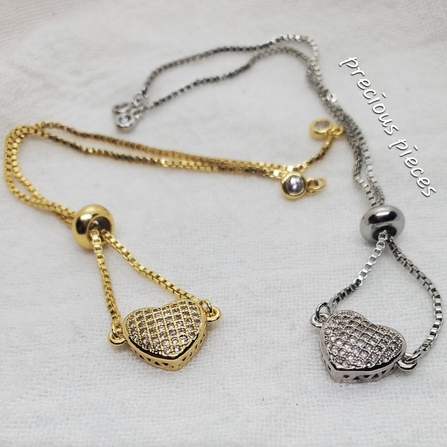 Cubic Zirconia Heart Slider Bracelets